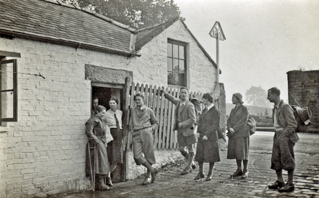The youth hostel at Acomb with the early YHA sign of wrought iron, photo by Edith Bulmer.